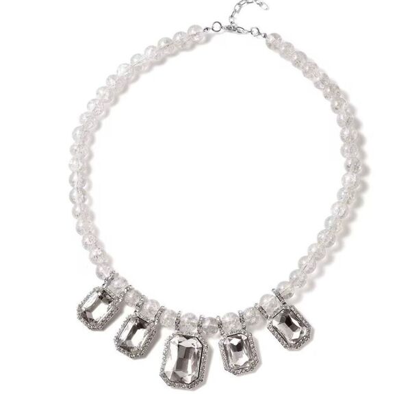 Simulated Topaz and Austrian Crystal Beaded Adjustable Formal Necklace New - Picture 1 of 8